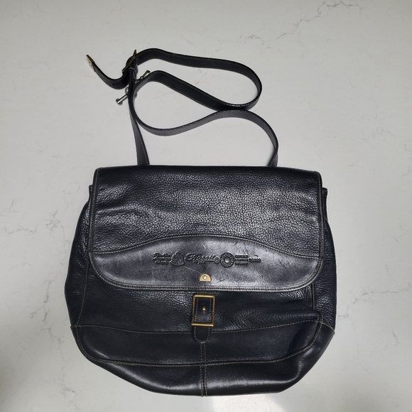 Vintage Fossil Black Leather Messenger Bag 75082 - Picture 1 of 12